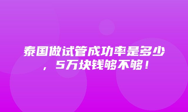 泰国做试管成功率是多少，5万块钱够不够！