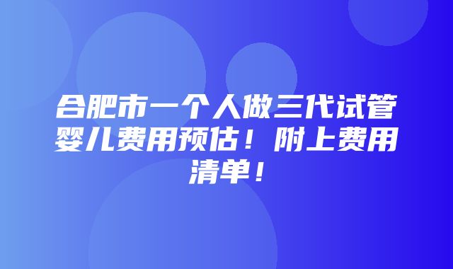 合肥市一个人做三代试管婴儿费用预估！附上费用清单！