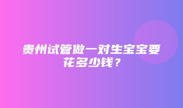 贵州试管做一对生宝宝要花多少钱？