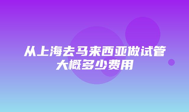 从上海去马来西亚做试管大概多少费用