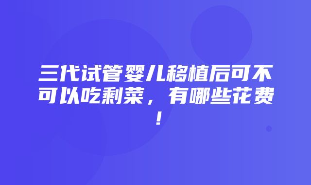 三代试管婴儿移植后可不可以吃剩菜，有哪些花费！