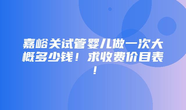 嘉峪关试管婴儿做一次大概多少钱！求收费价目表！