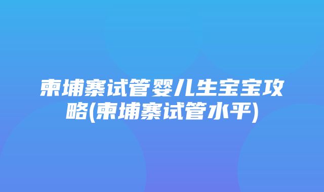 柬埔寨试管婴儿生宝宝攻略(柬埔寨试管水平)