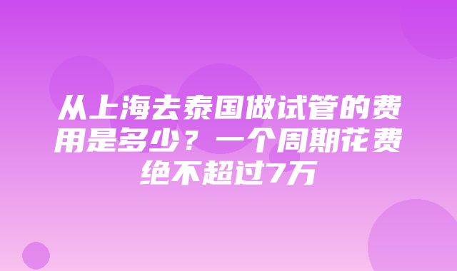 从上海去泰国做试管的费用是多少？一个周期花费绝不超过7万