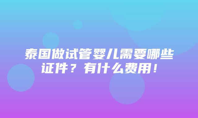 泰国做试管婴儿需要哪些证件？有什么费用！