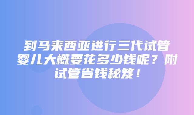 到马来西亚进行三代试管婴儿大概要花多少钱呢？附试管省钱秘笈！