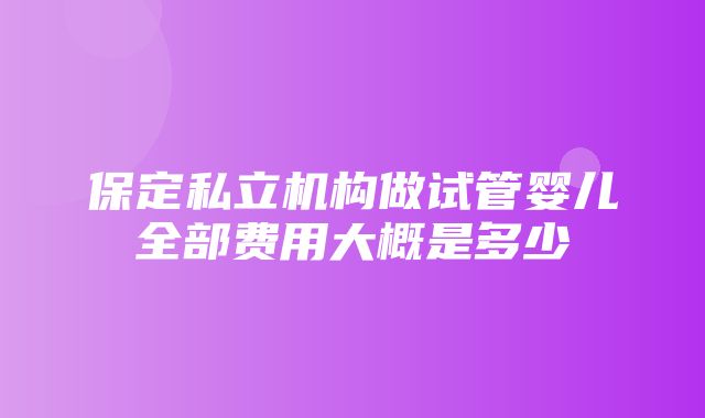 保定私立机构做试管婴儿全部费用大概是多少