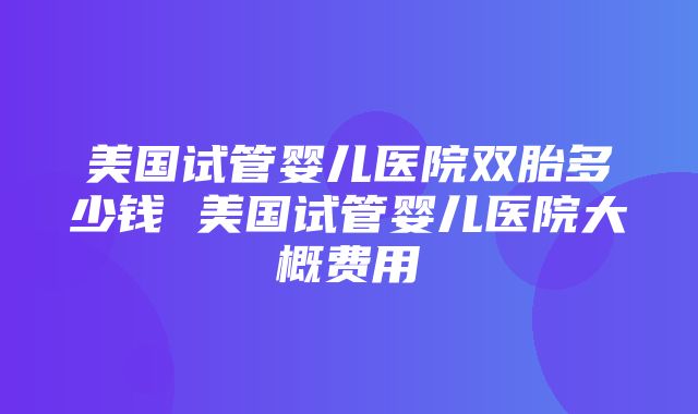 美国试管婴儿医院双胎多少钱 美国试管婴儿医院大概费用