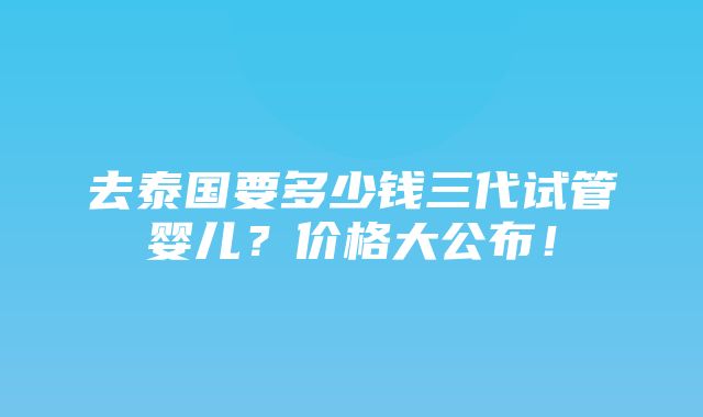 去泰国要多少钱三代试管婴儿？价格大公布！