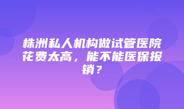 株洲私人机构做试管医院花费太高，能不能医保报销？