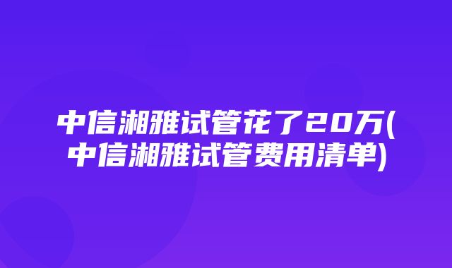 中信湘雅试管花了20万(中信湘雅试管费用清单)