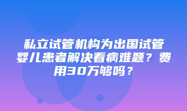 私立试管机构为出国试管婴儿患者解决看病难题？费用30万够吗？