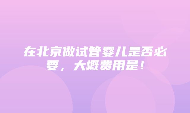 在北京做试管婴儿是否必要，大概费用是！