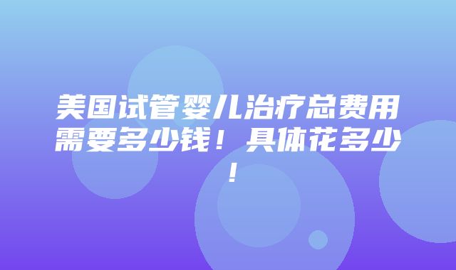 美国试管婴儿治疗总费用需要多少钱！具体花多少！