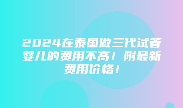 2024在泰国做三代试管婴儿的费用不高！附最新费用价格！