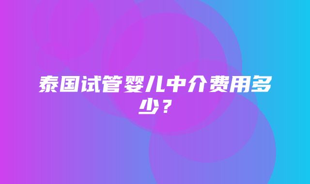 泰国试管婴儿中介费用多少？