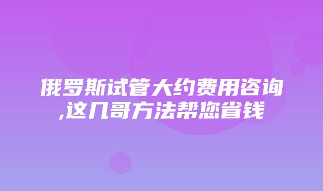 俄罗斯试管大约费用咨询,这几哥方法帮您省钱