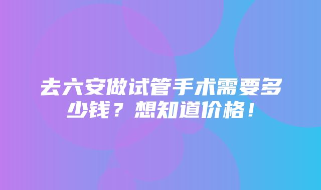 去六安做试管手术需要多少钱？想知道价格！