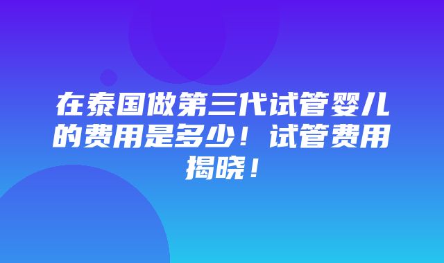 在泰国做第三代试管婴儿的费用是多少！试管费用揭晓！