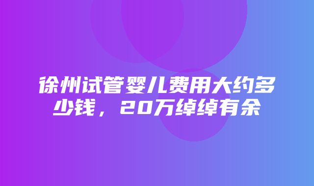 徐州试管婴儿费用大约多少钱，20万绰绰有余