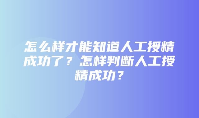 怎么样才能知道人工授精成功了？怎样判断人工授精成功？