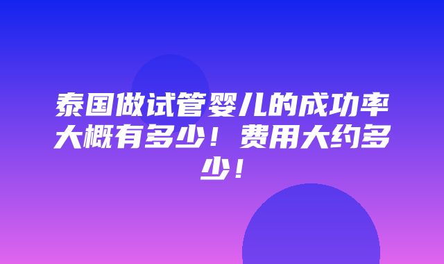 泰国做试管婴儿的成功率大概有多少！费用大约多少！