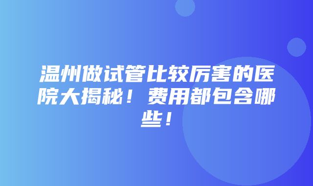 温州做试管比较厉害的医院大揭秘！费用都包含哪些！