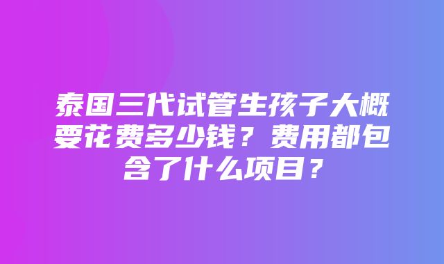 泰国三代试管生孩子大概要花费多少钱？费用都包含了什么项目？