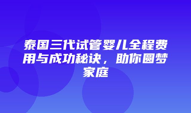 泰国三代试管婴儿全程费用与成功秘诀，助你圆梦家庭