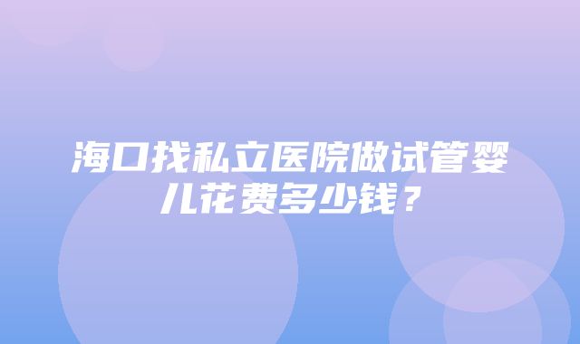 海口找私立医院做试管婴儿花费多少钱？