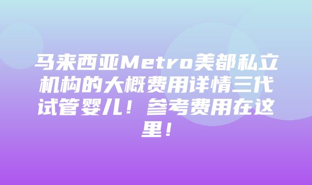 马来西亚Metro美都私立机构的大概费用详情三代试管婴儿！参考费用在这里！