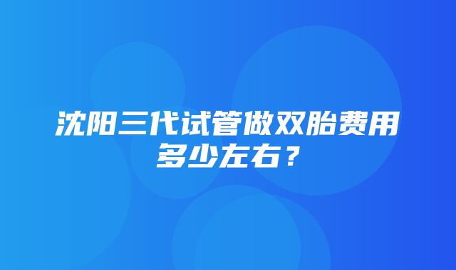 沈阳三代试管做双胎费用多少左右？