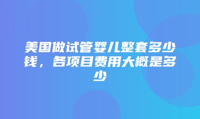 美国做试管婴儿整套多少钱，各项目费用大概是多少