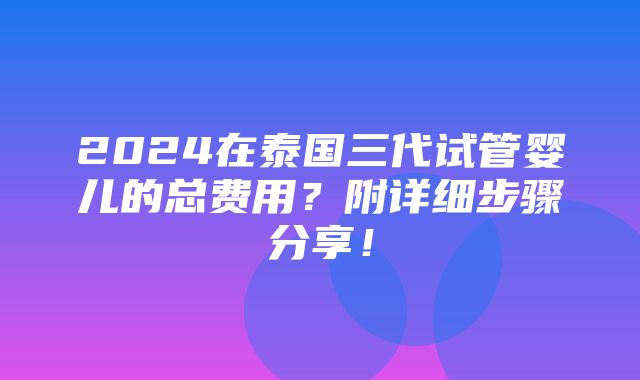 2024在泰国三代试管婴儿的总费用？附详细步骤分享！