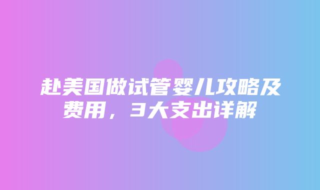 赴美国做试管婴儿攻略及费用，3大支出详解