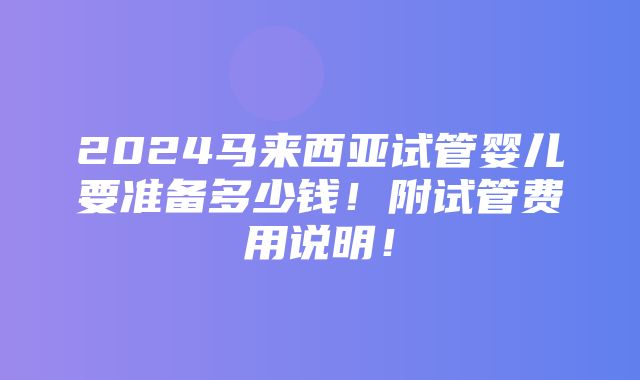 2024马来西亚试管婴儿要准备多少钱！附试管费用说明！