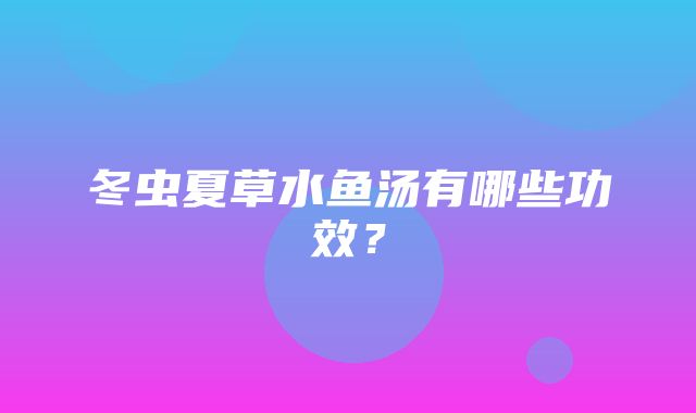 冬虫夏草水鱼汤有哪些功效？