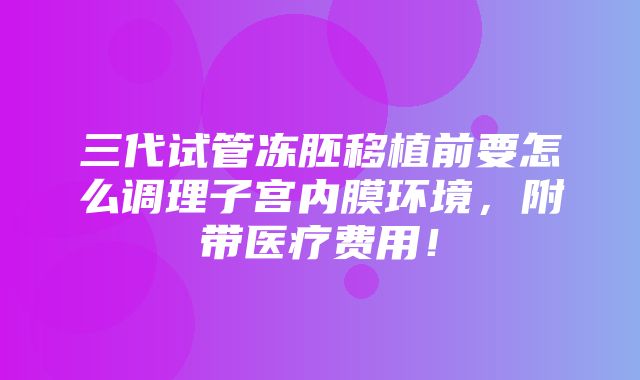 三代试管冻胚移植前要怎么调理子宫内膜环境，附带医疗费用！