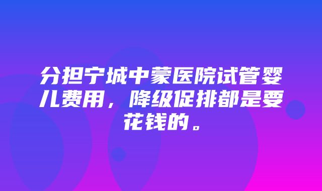 分担宁城中蒙医院试管婴儿费用，降级促排都是要花钱的。