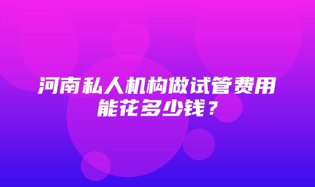 河南私人机构做试管费用能花多少钱？