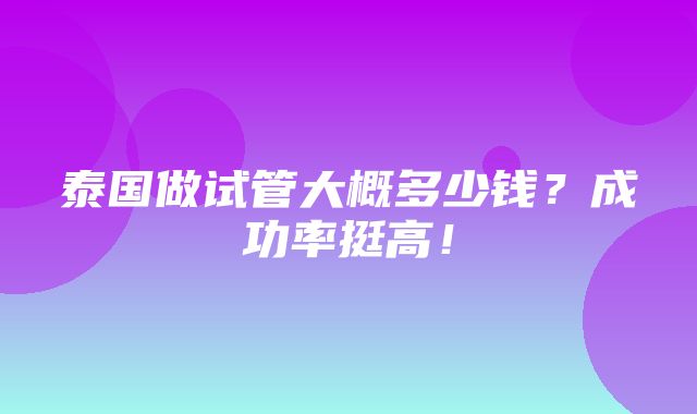 泰国做试管大概多少钱？成功率挺高！