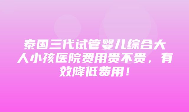 泰国三代试管婴儿综合大人小孩医院费用贵不贵，有效降低费用！