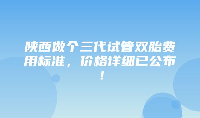 陕西做个三代试管双胎费用标准，价格详细已公布！