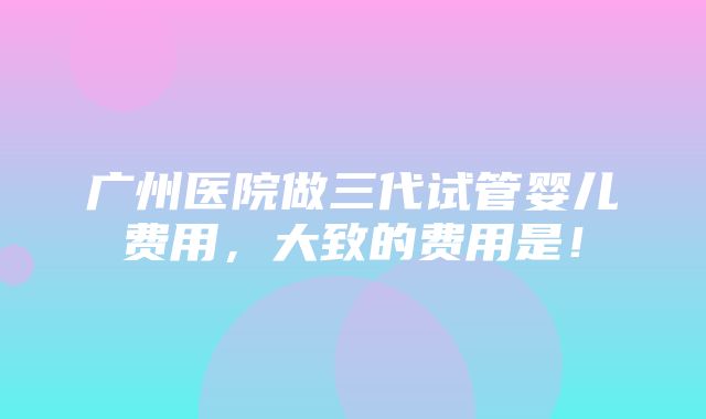 广州医院做三代试管婴儿费用，大致的费用是！