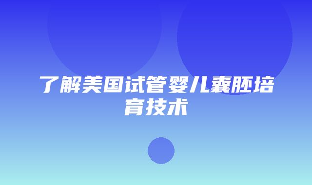 了解美国试管婴儿囊胚培育技术