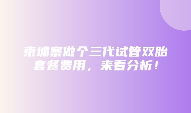 柬埔寨做个三代试管双胎套餐费用，来看分析！