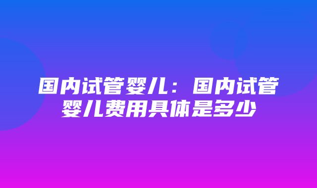 国内试管婴儿：国内试管婴儿费用具体是多少