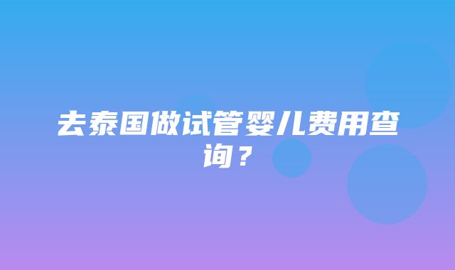 去泰国做试管婴儿费用查询？