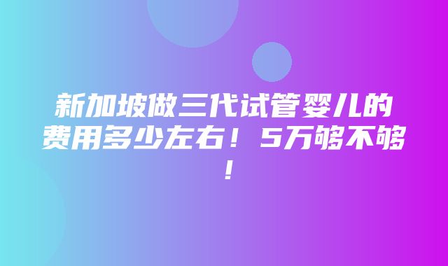 新加坡做三代试管婴儿的费用多少左右！5万够不够！