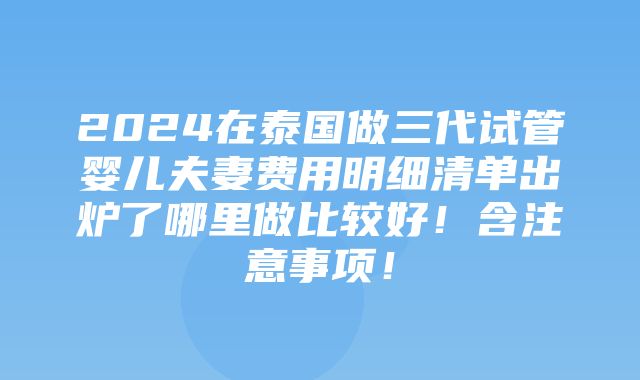 2024在泰国做三代试管婴儿夫妻费用明细清单出炉了哪里做比较好！含注意事项！